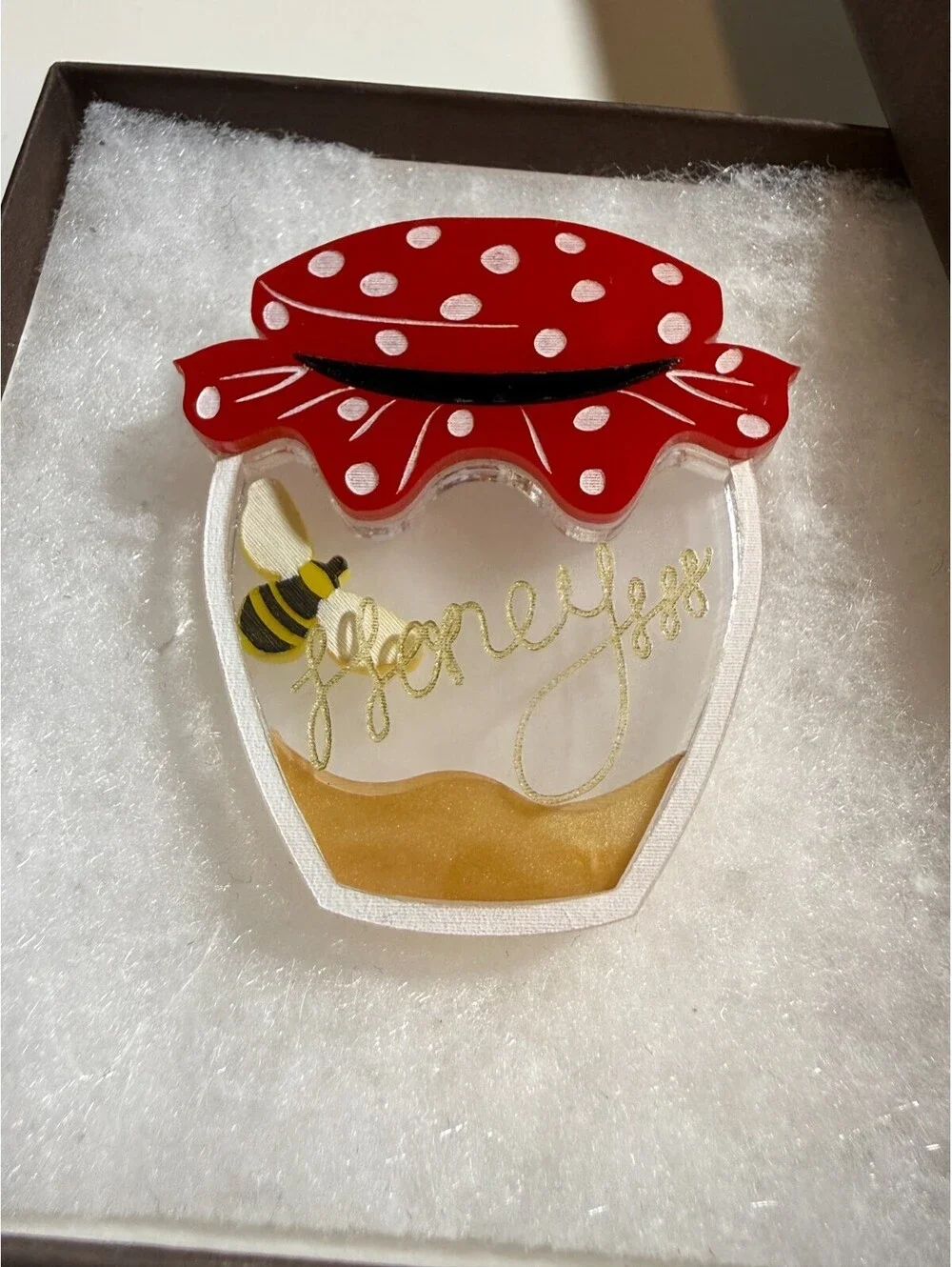 Honey Jar Brooch w/ Bee - MukkaChunks - Interactive Red Jar Pin NEW IN BOX BNIB